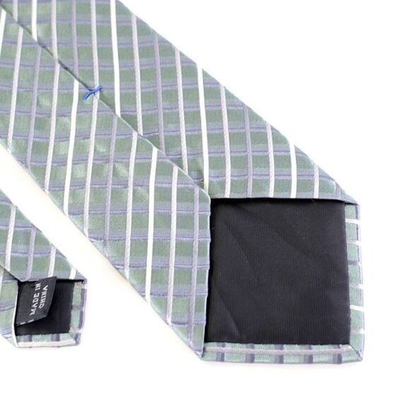 Kenneth Cole Reaction Green Gray Metallic Check Silk Tie - Picture 6 of 7